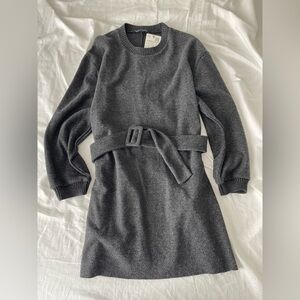 Zara Charcoal Gray Long Sleeve Belted Knit Dress size large